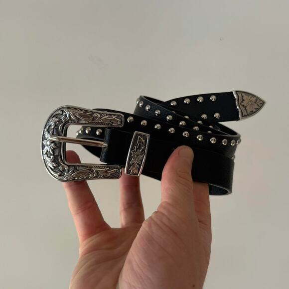 2000s Western Black Silver Studded Belt – Vintage Style, Unisex, Brand New - Picture 5 of 8